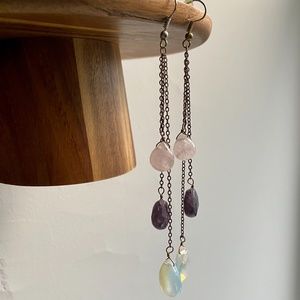 Anthropologie - Elegant Drop Earrings Pink Purple Clear Gem
